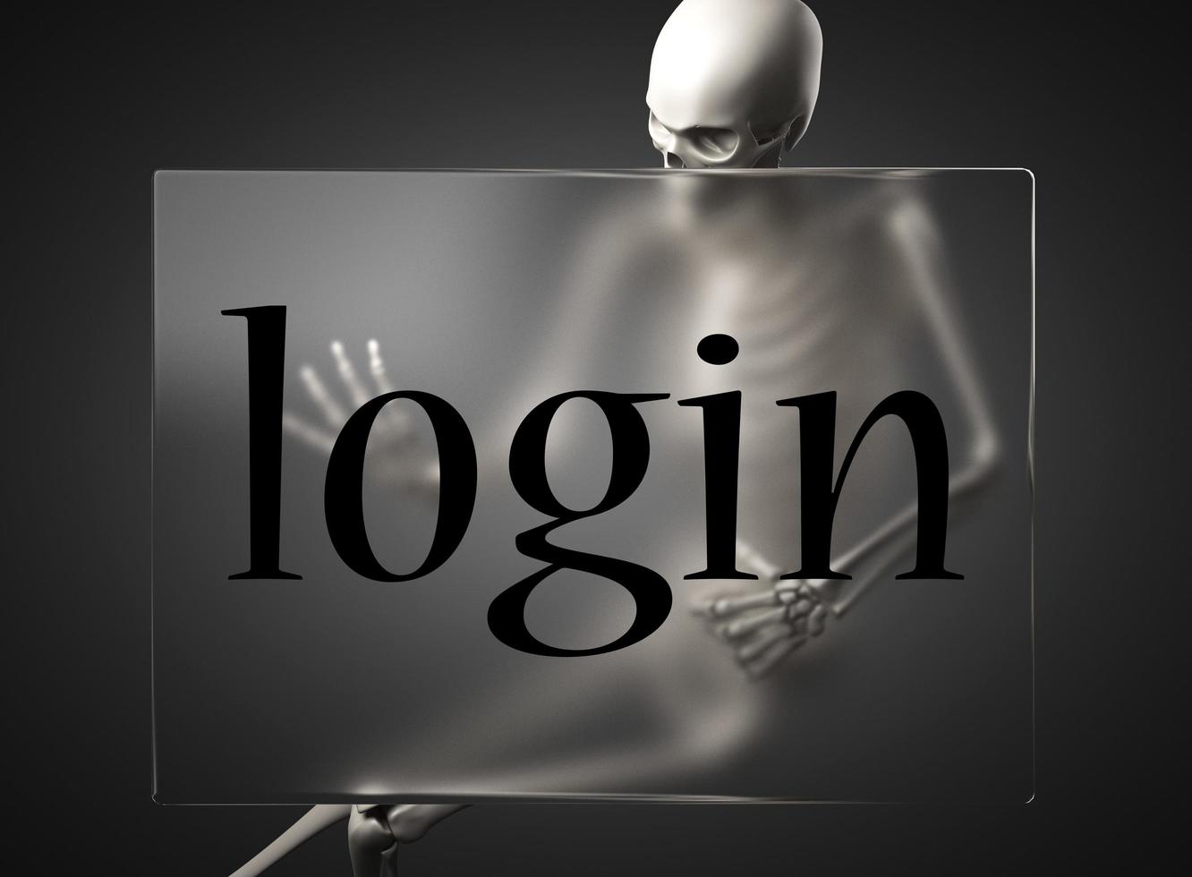 login word on glass and skeleton photo