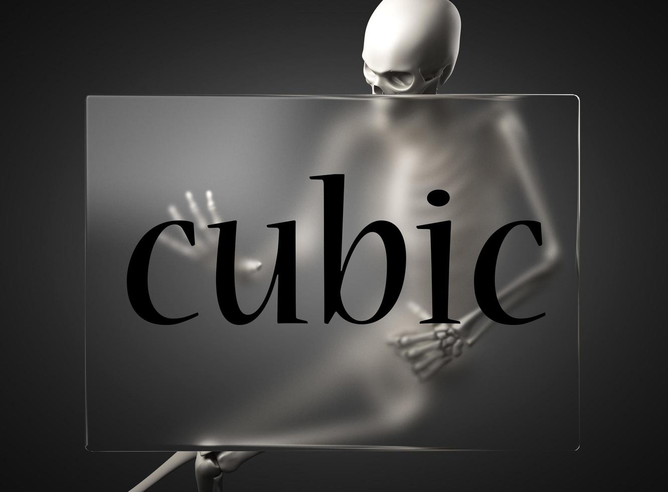 cubic word on glass and skeleton photo