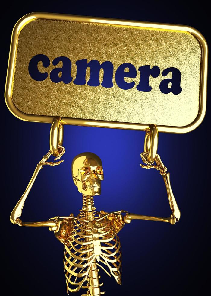 camera word and golden skeleton photo