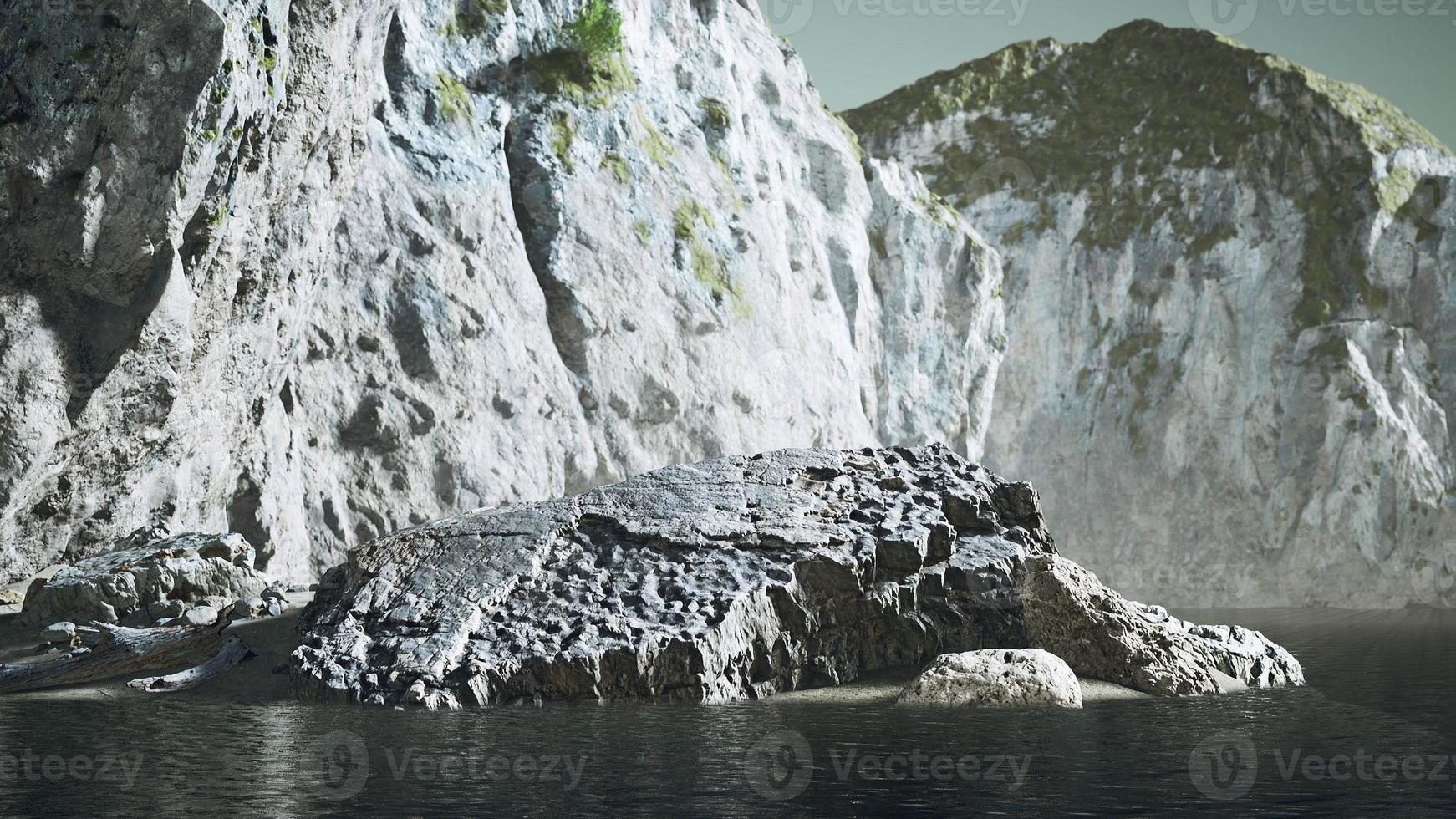 Private Beach Below Sandstone Cliffs in ocean photo