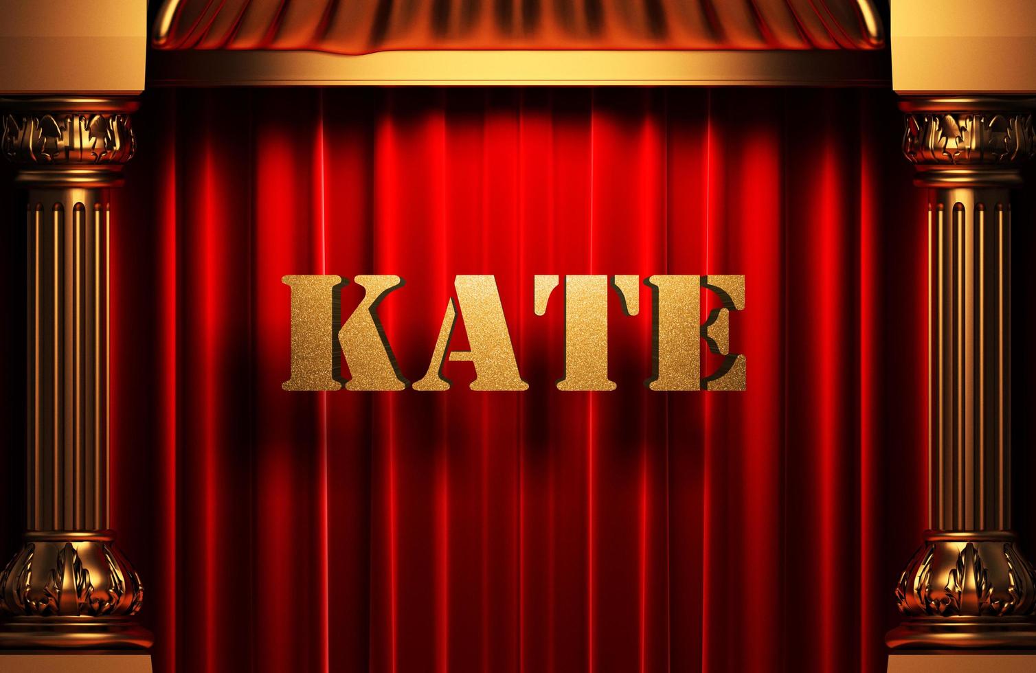 kate golden word on red curtain photo