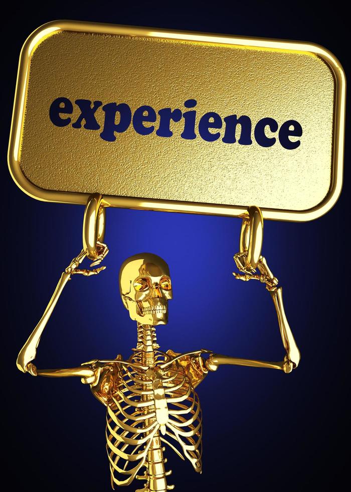 experiencia palabra y esqueleto dorado. foto