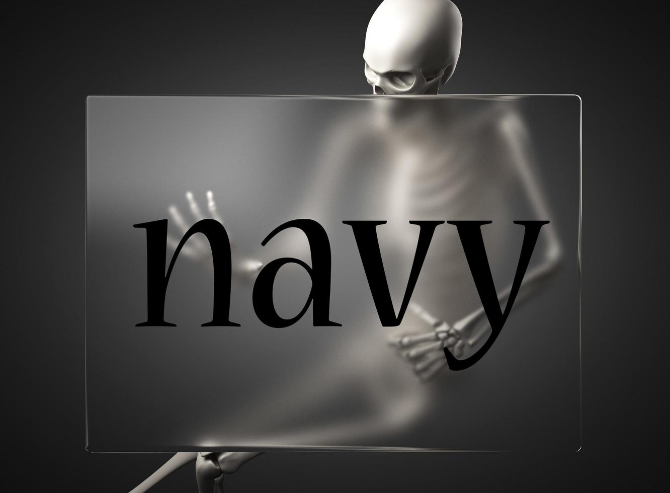 navy word on glass and skeleton photo