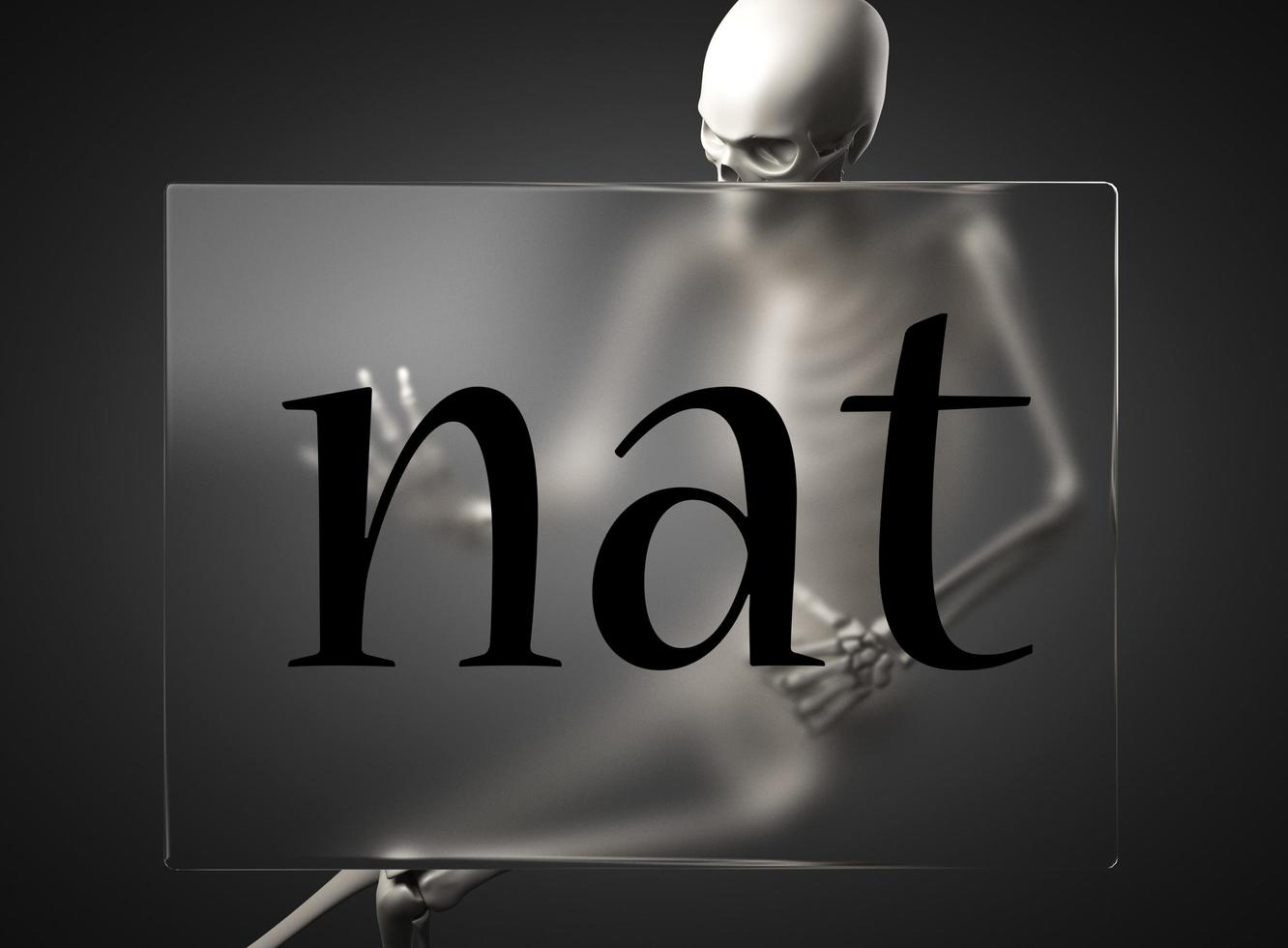 nat word on glass and skeleton photo