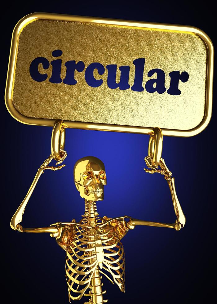 circular word and golden skeleton photo