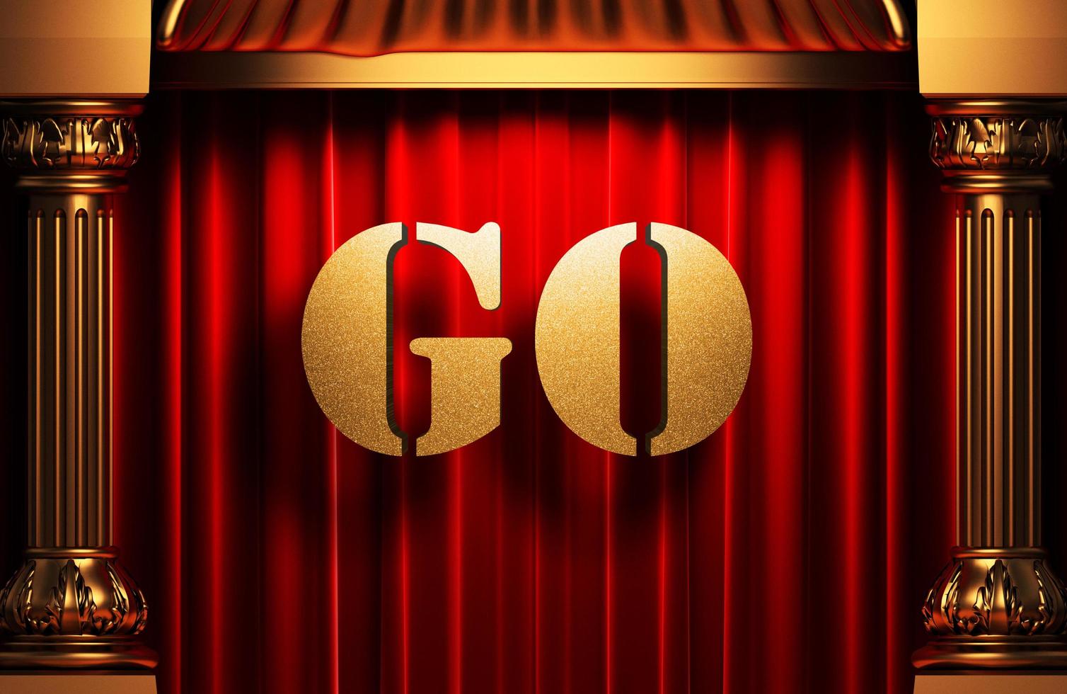 go golden word on red curtain photo