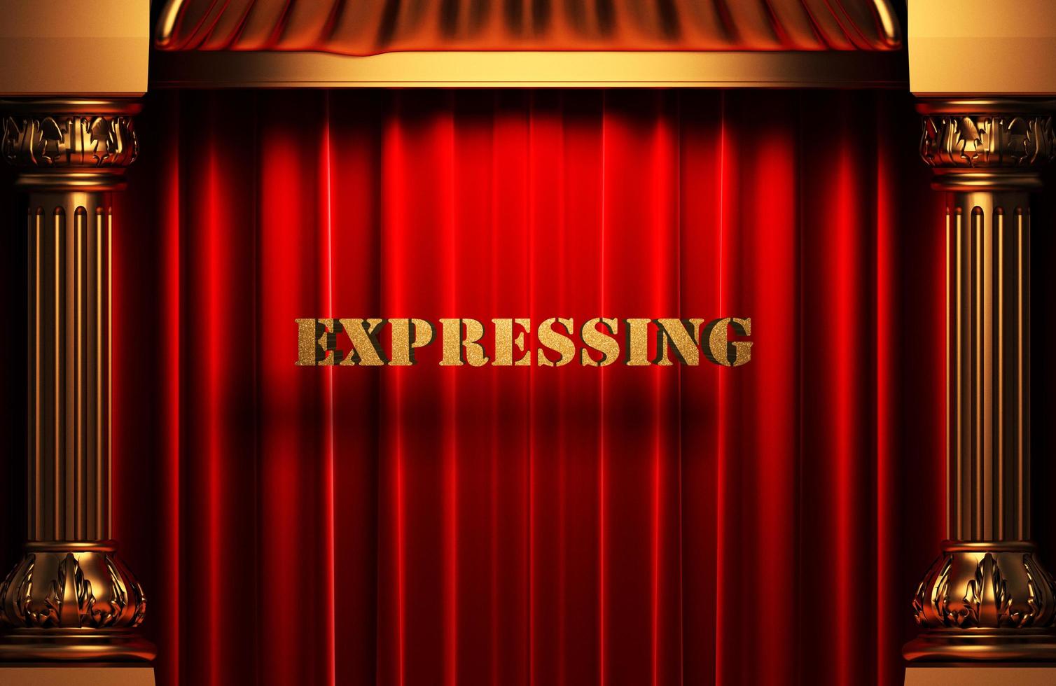 expressing golden word on red curtain photo