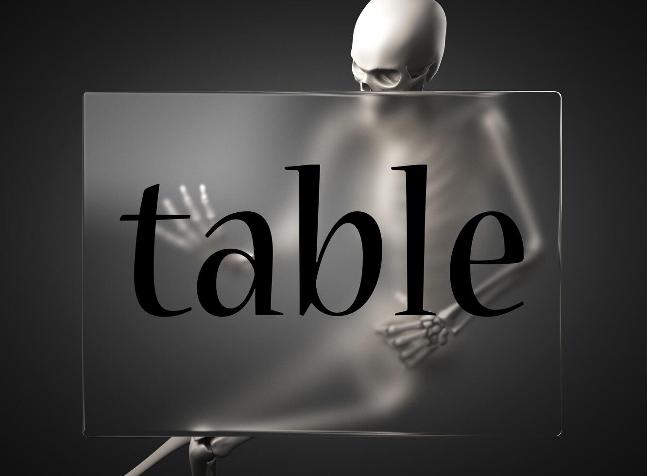 table word on glass and skeleton photo