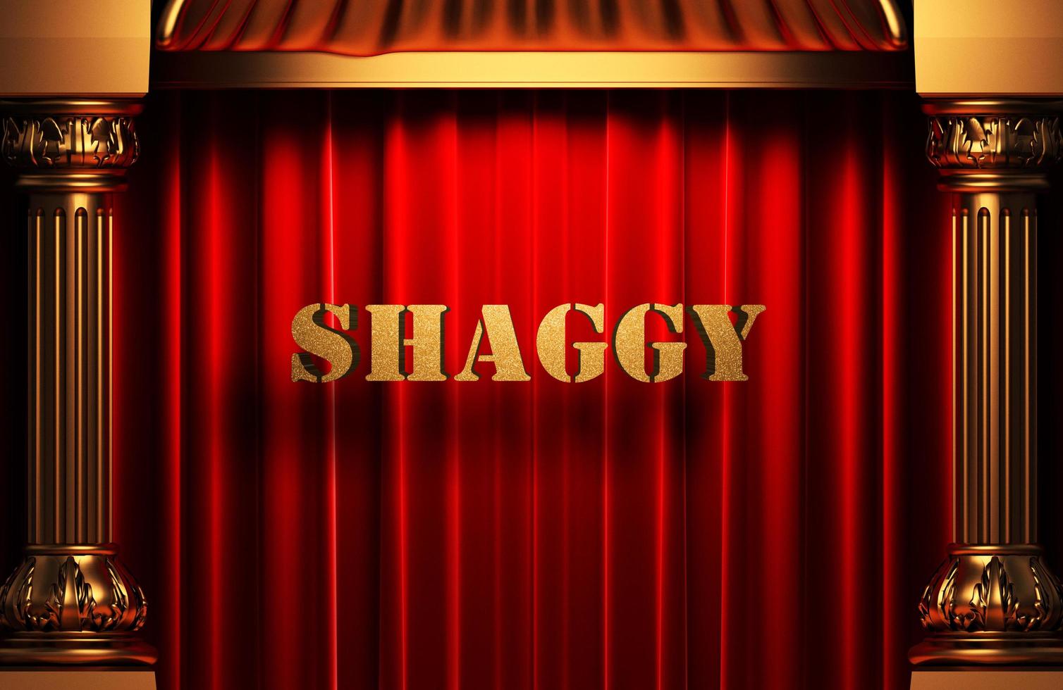 shaggy golden word on red curtain photo
