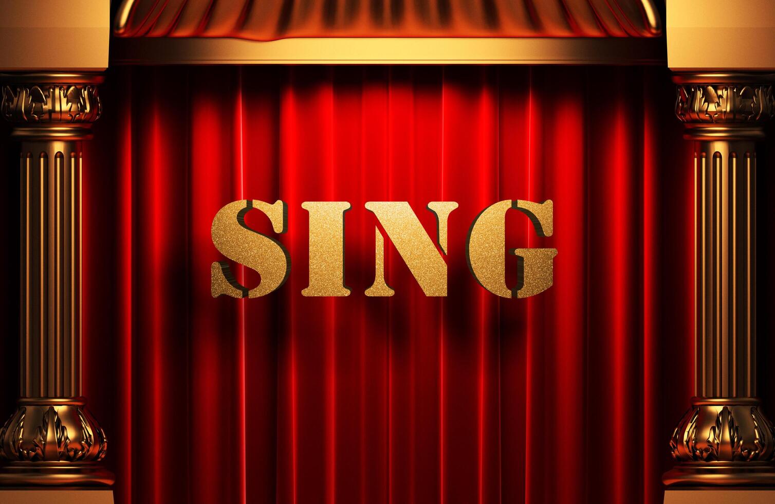 sing golden word on red curtain photo