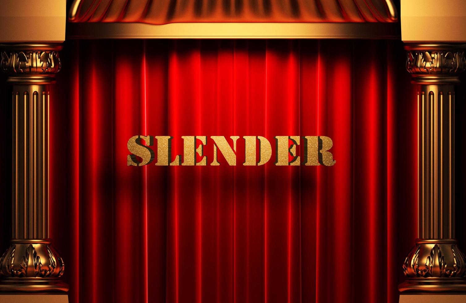 slender golden word on red curtain photo