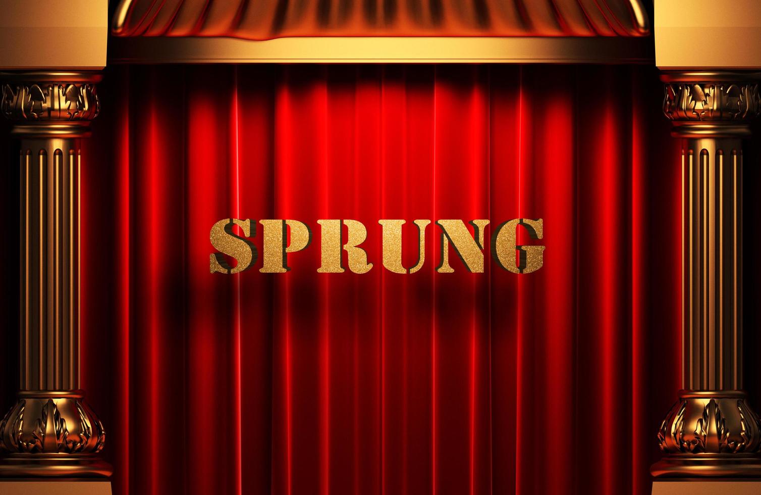 sprung golden word on red curtain photo