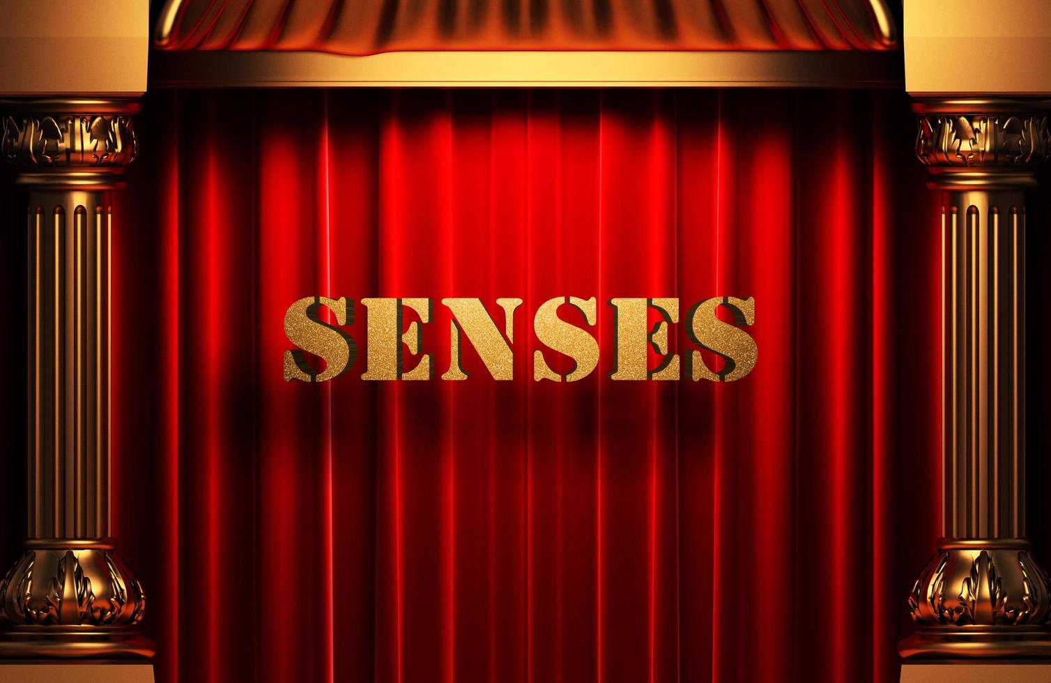 senses golden word on red curtain photo