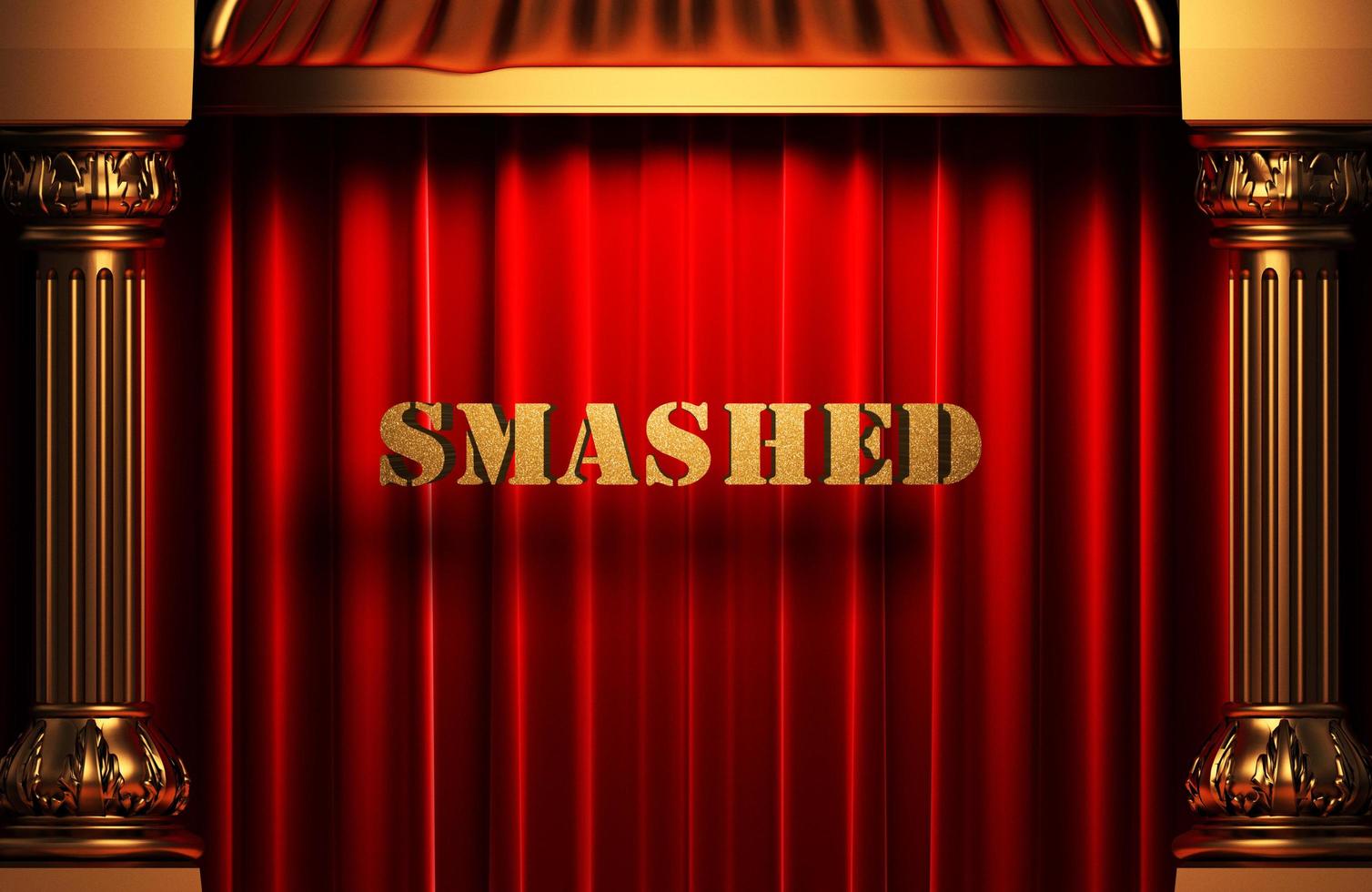 smashed golden word on red curtain photo