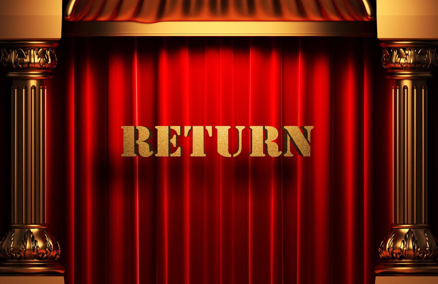 return golden word on red curtain photo