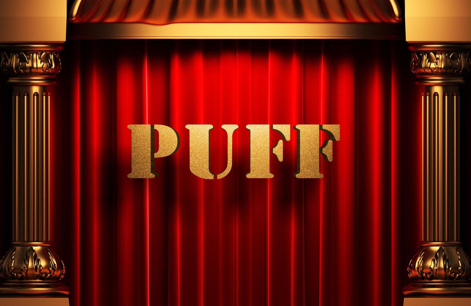 puff golden word on red curtain photo