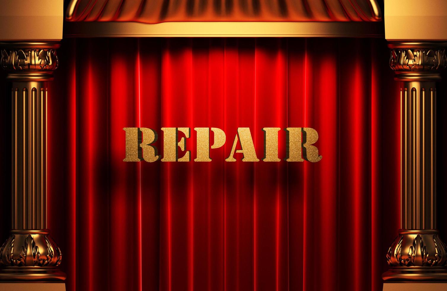 repair golden word on red curtain photo