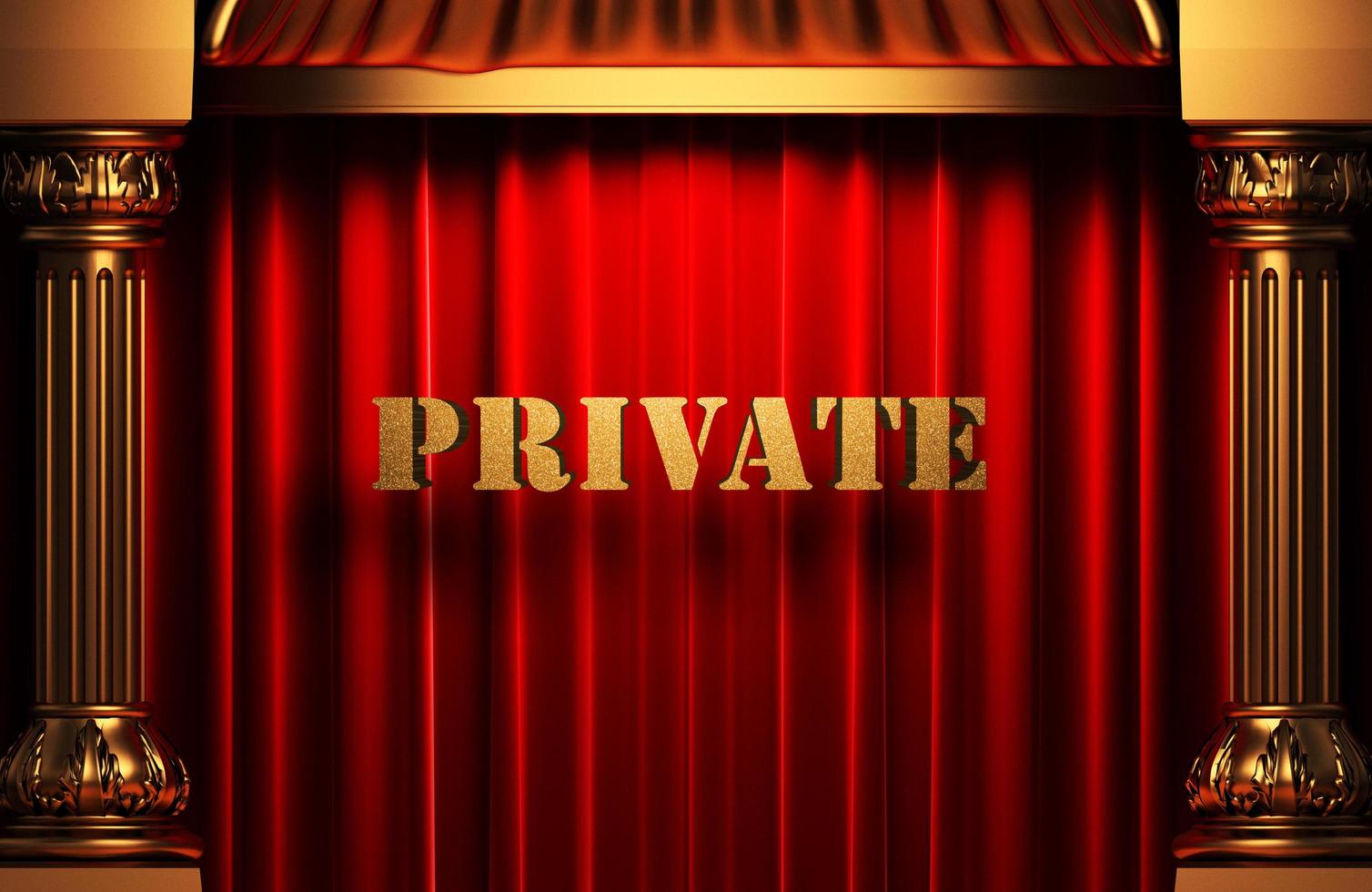 private golden word on red curtain photo