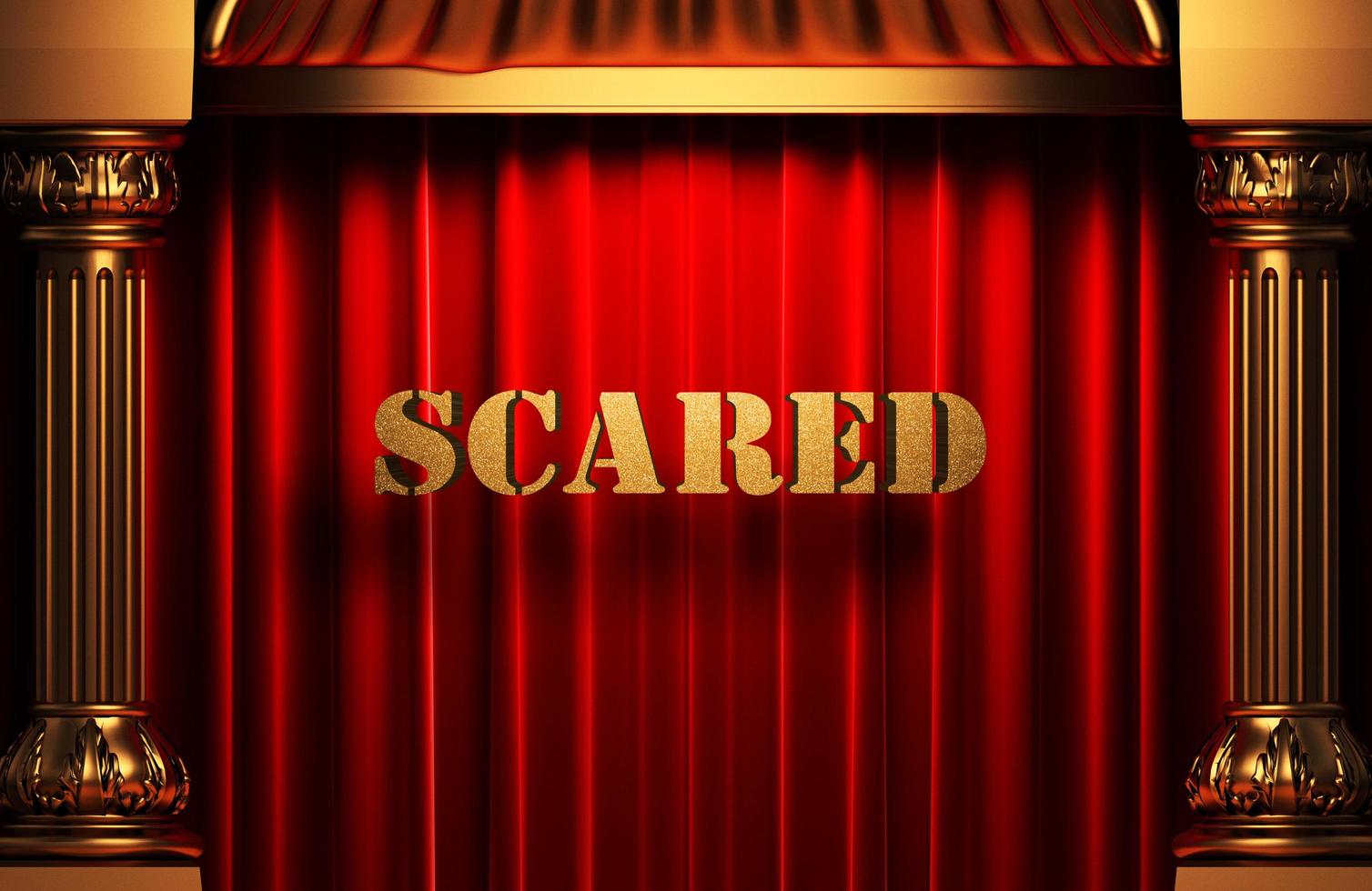 scared golden word on red curtain photo