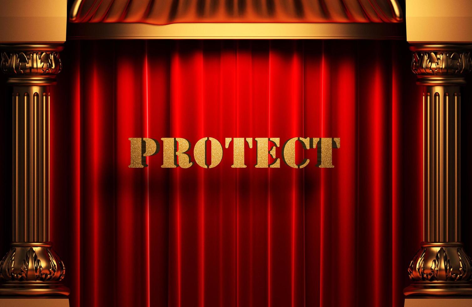 protect golden word on red curtain photo