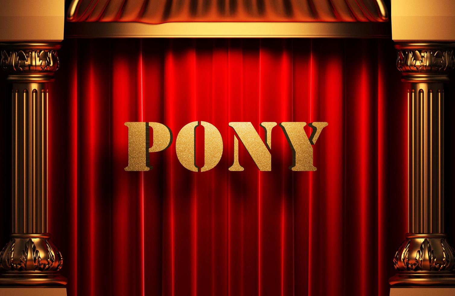 pony golden word on red curtain photo