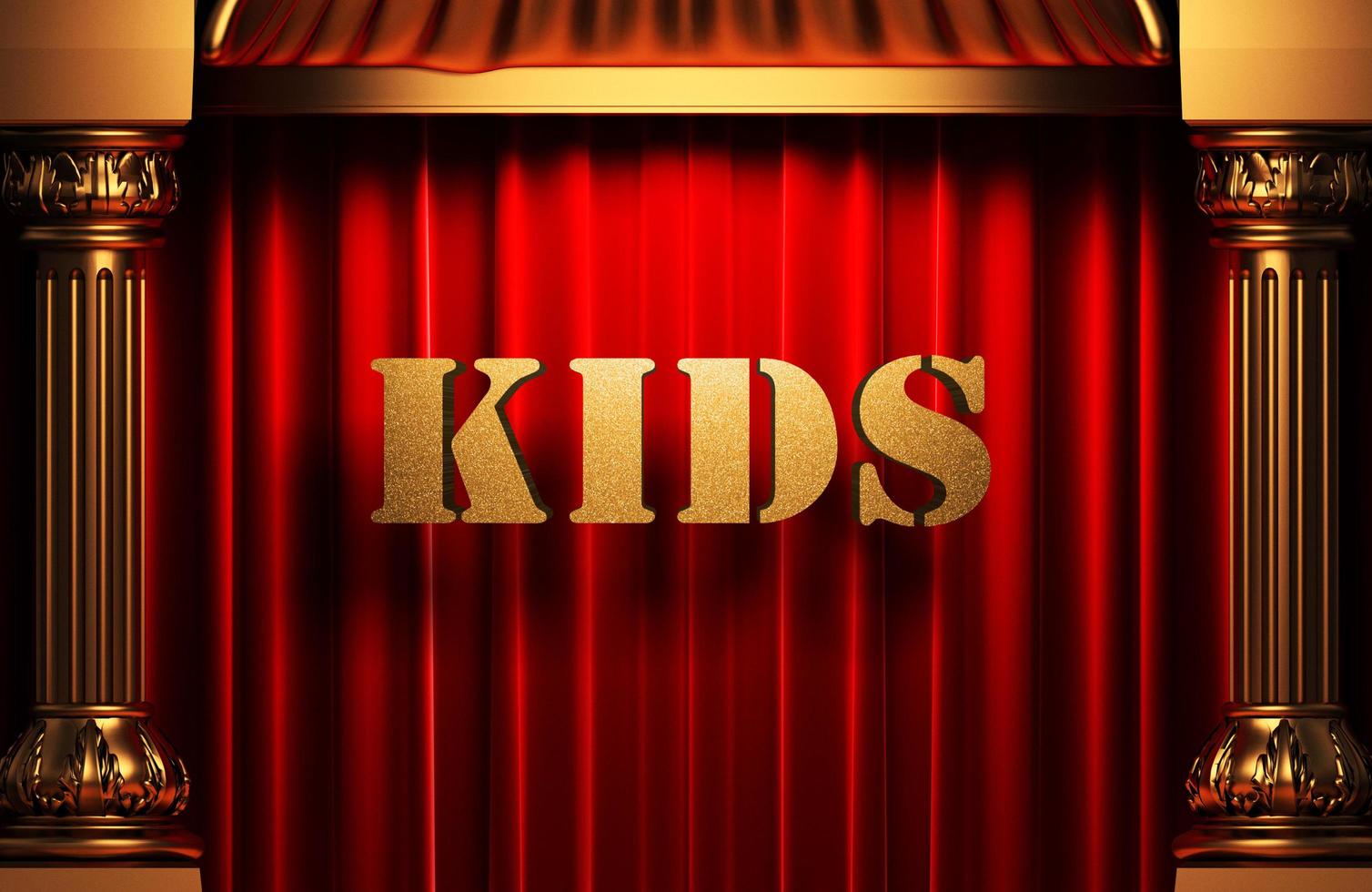 kids golden word on red curtain photo