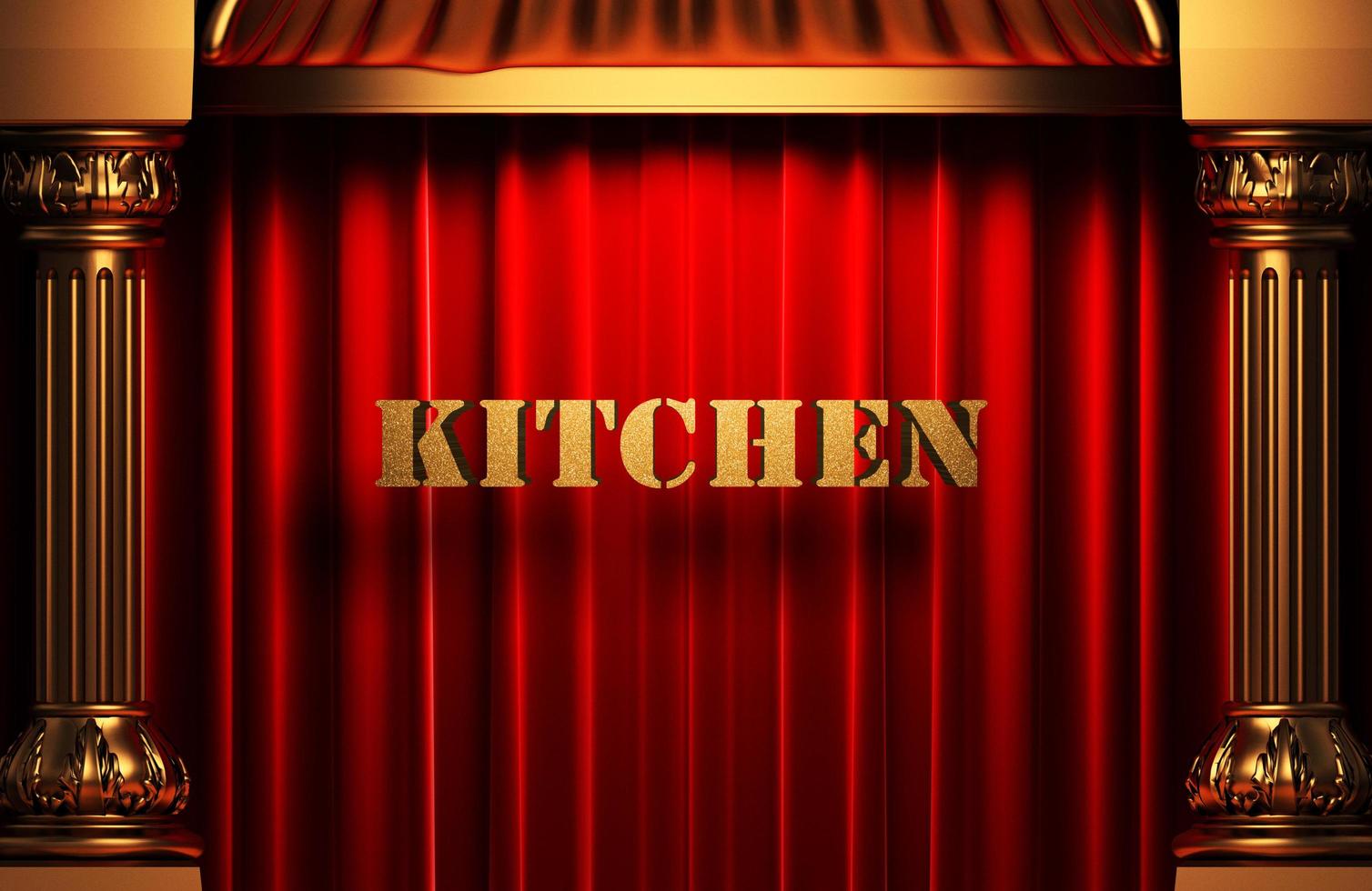 kitchen golden word on red curtain photo
