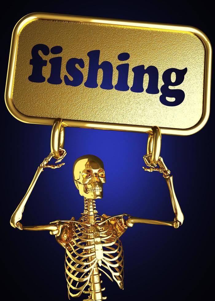 palabra de pesca y esqueleto dorado foto