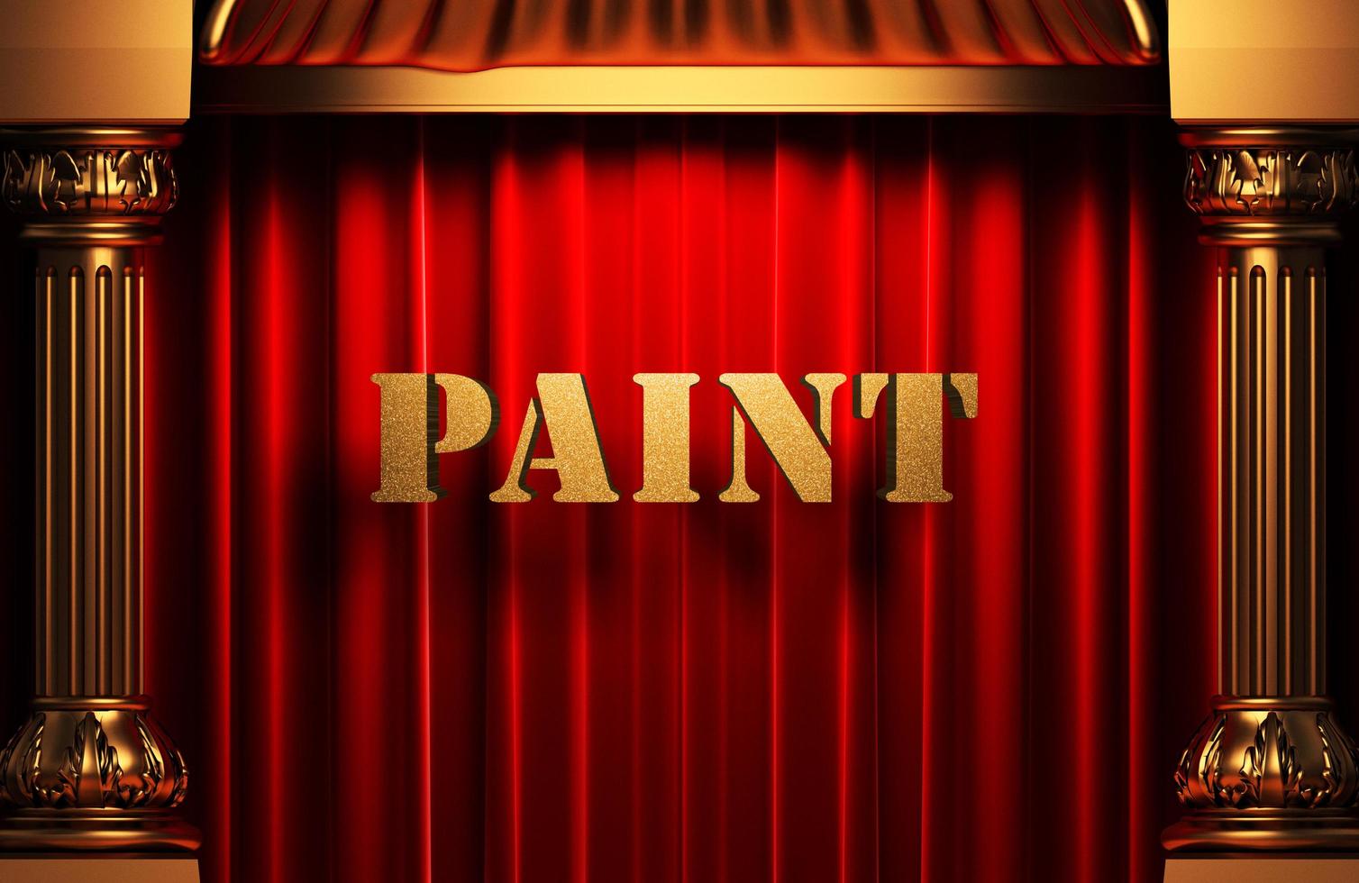 paint golden word on red curtain photo