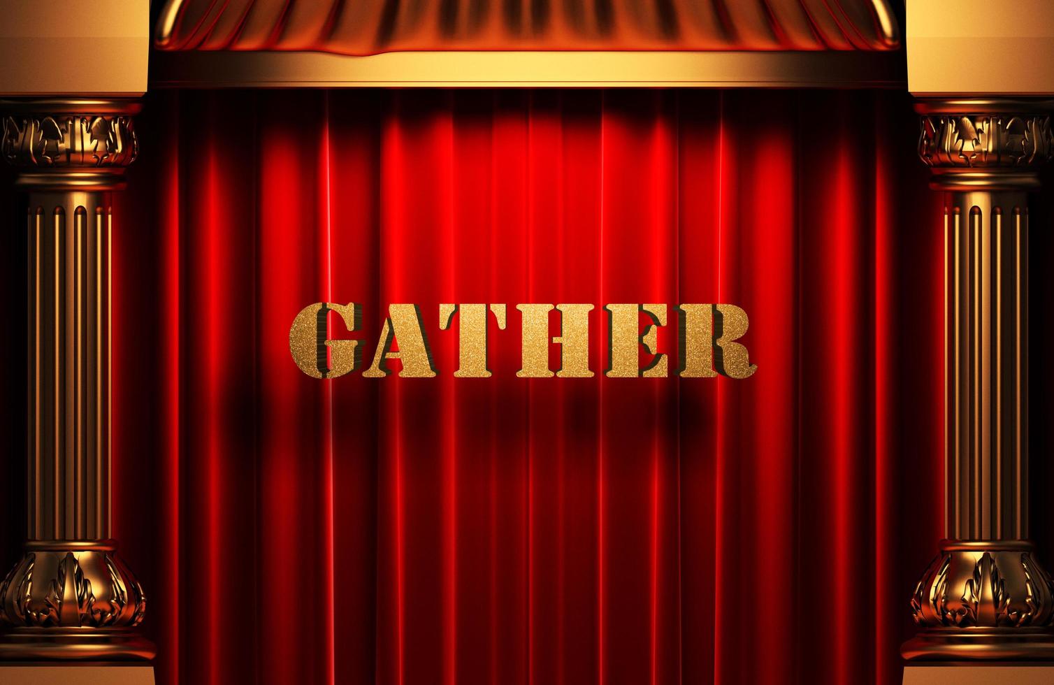gather golden word on red curtain photo
