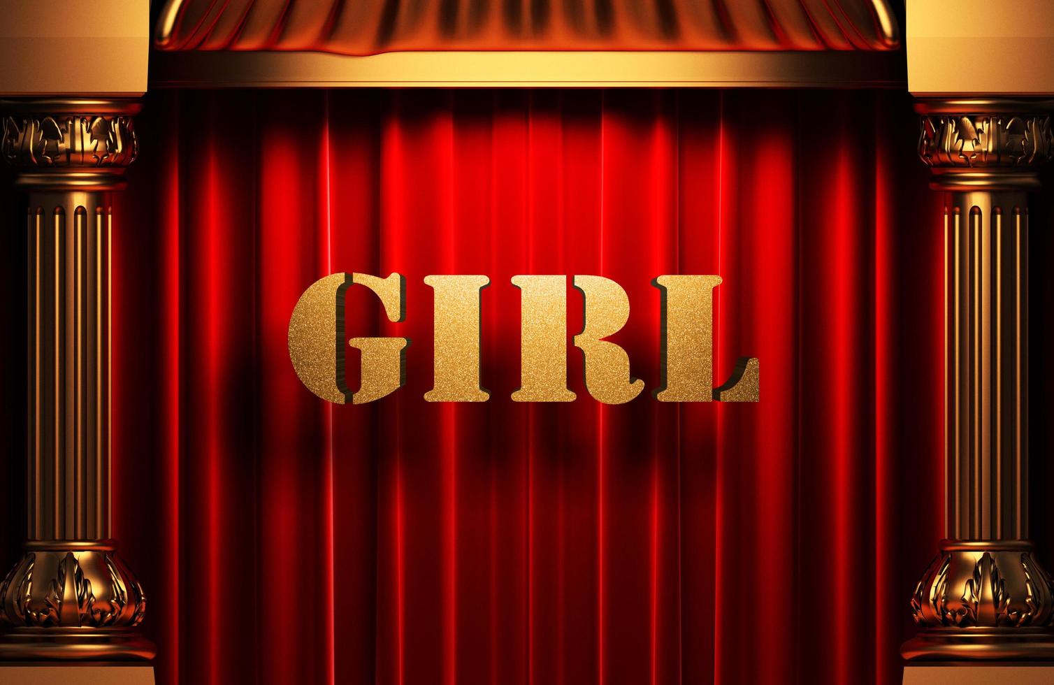 girl golden word on red curtain photo