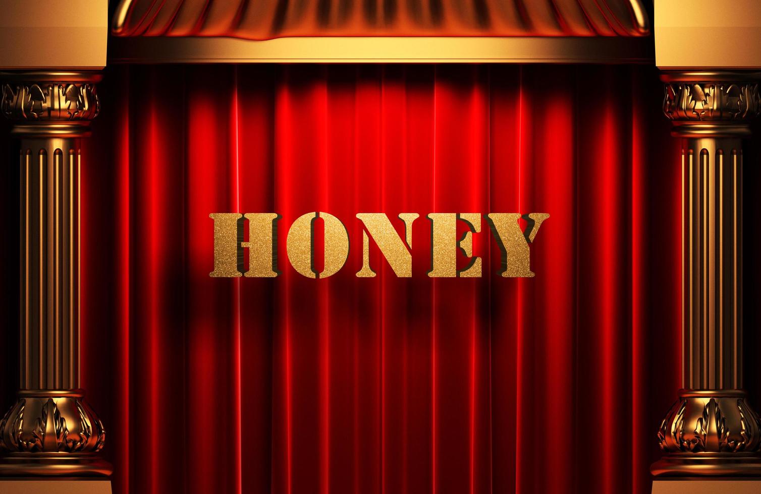 honey golden word on red curtain photo