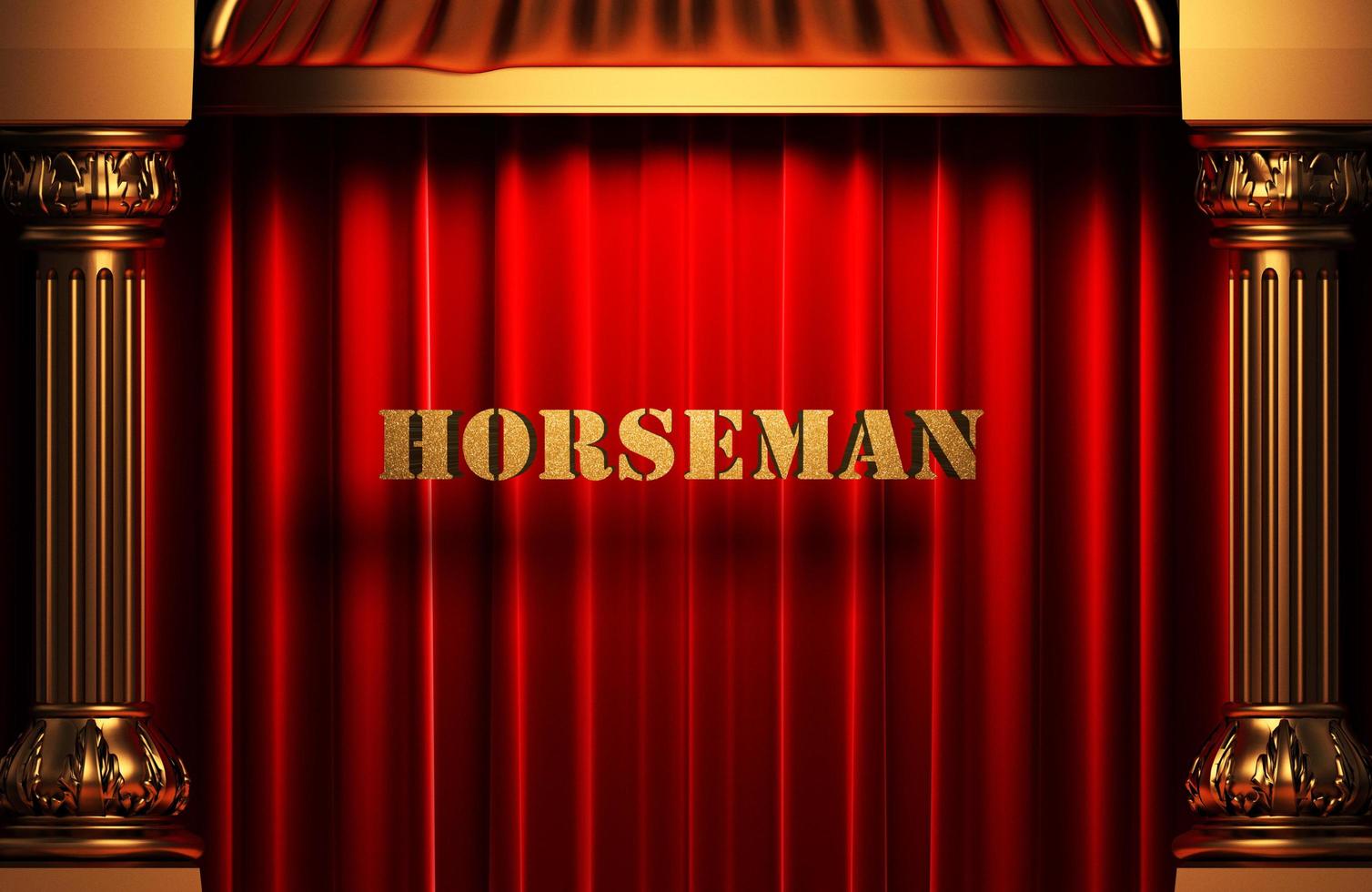 horseman golden word on red curtain photo