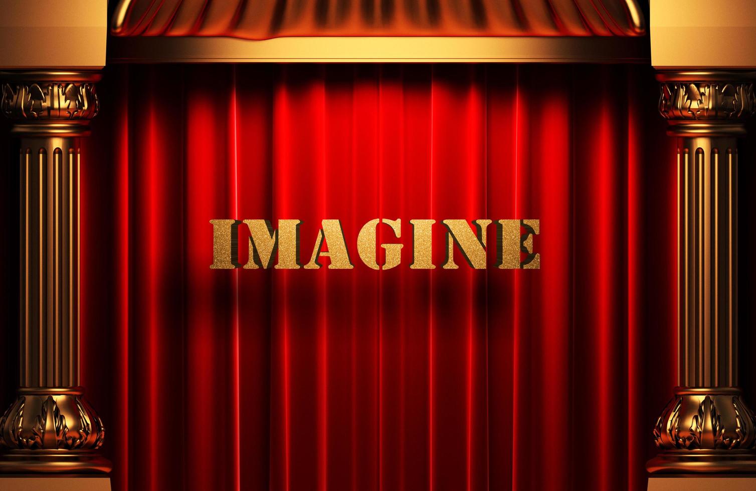 imagine golden word on red curtain photo