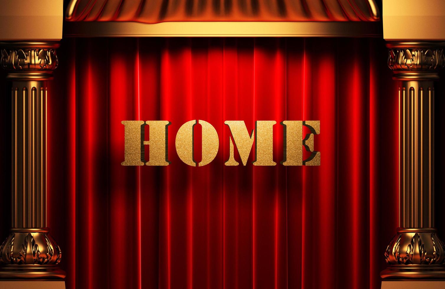 home golden word on red curtain photo