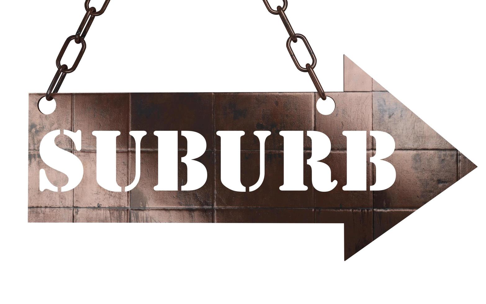 suburbio, palabra, en, metal, puntero foto