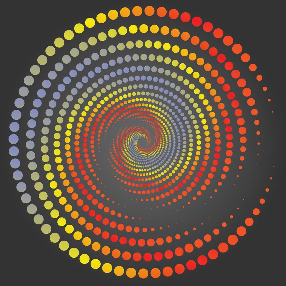 semitonos vectoriales de círculos radiales para patrones, puntos, texturas, paletización y plantillas. efectos de diseño de agujeros de gusano. amarillo, azul y rojo. vector