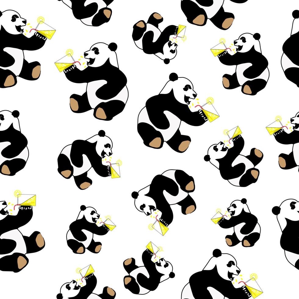 Seamless pattern of cute panda drinking lime on white background vector