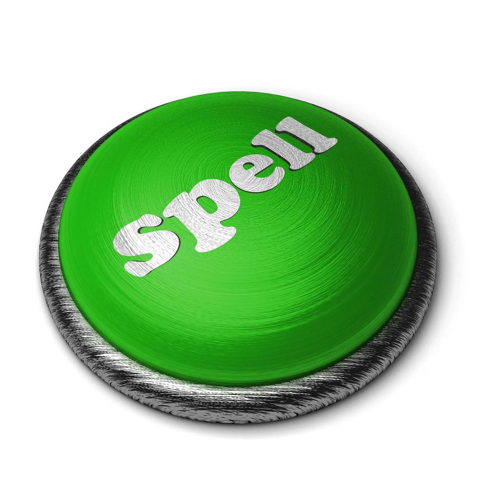 spell word on green button isolated on white photo