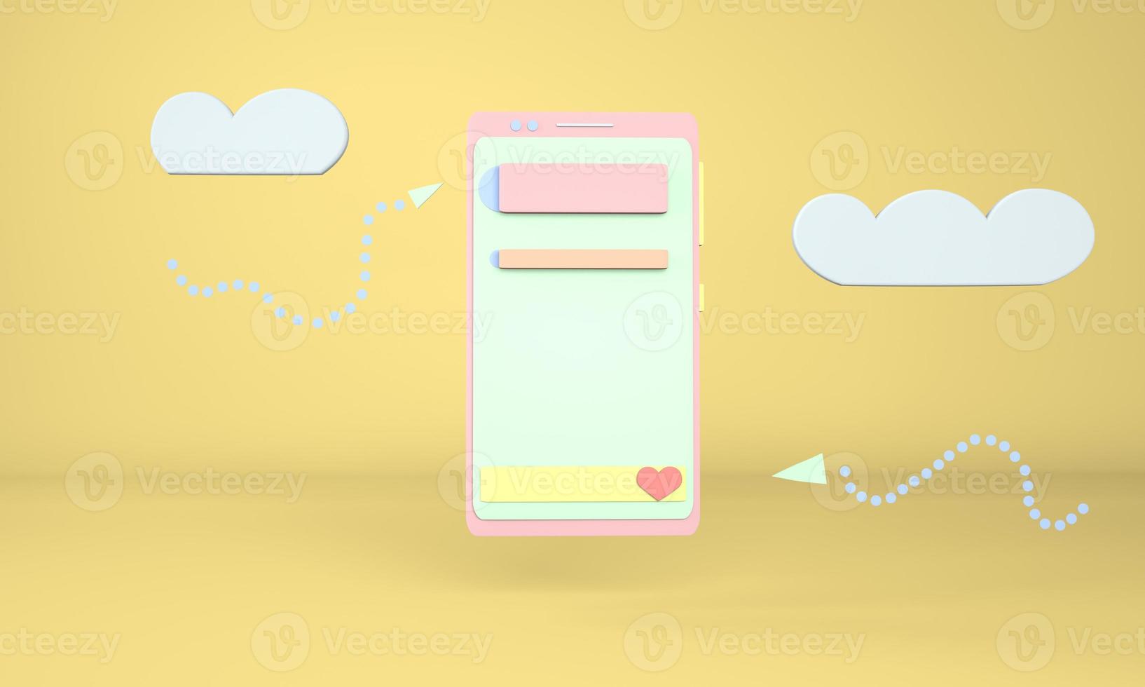 Background with a smartphone. application interface. trendy design for social media advertising. 3d rendering photo