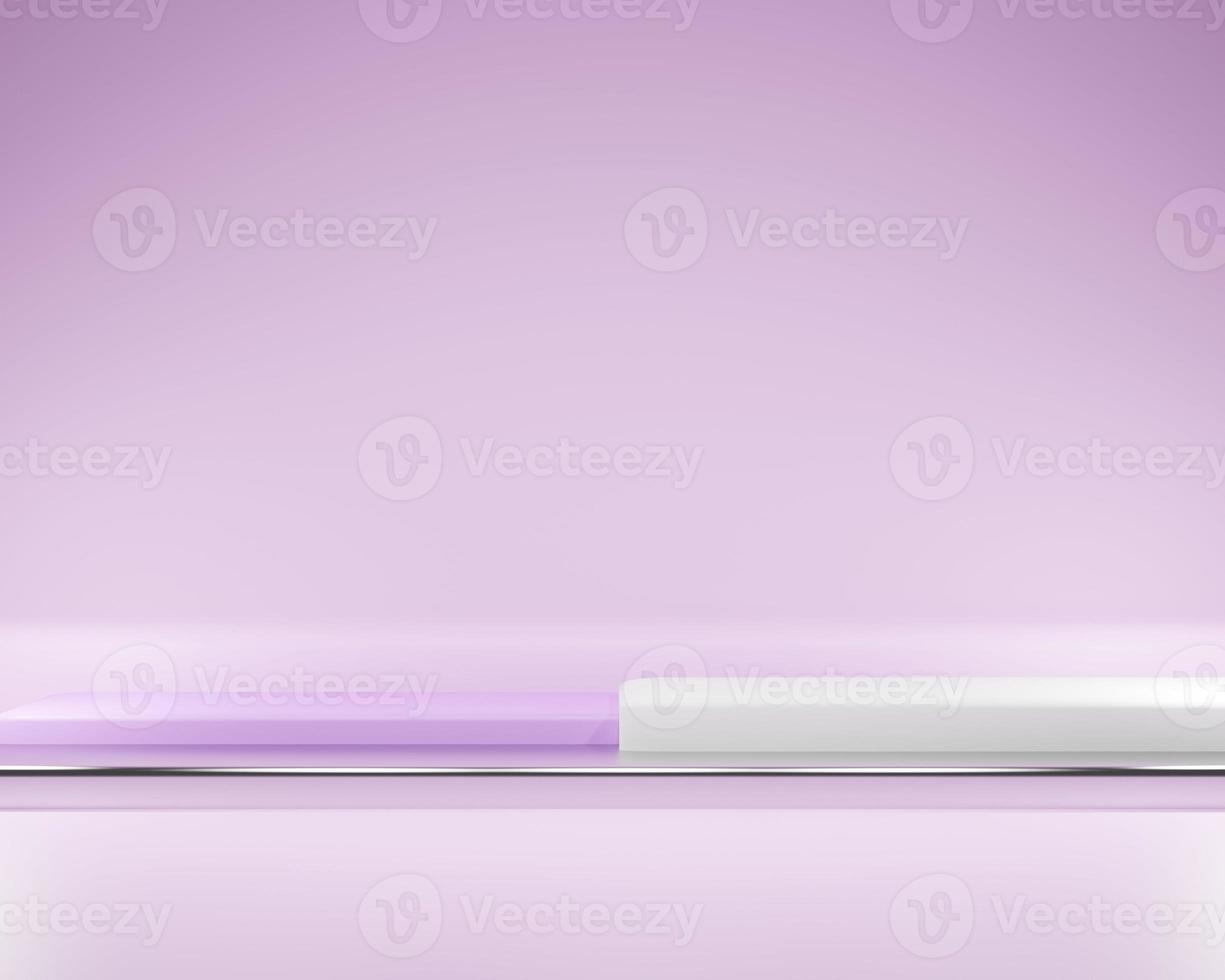 3d rendering studio with geometric shapes, podium on the floor. Platforms for product presentation, mock up background. photo