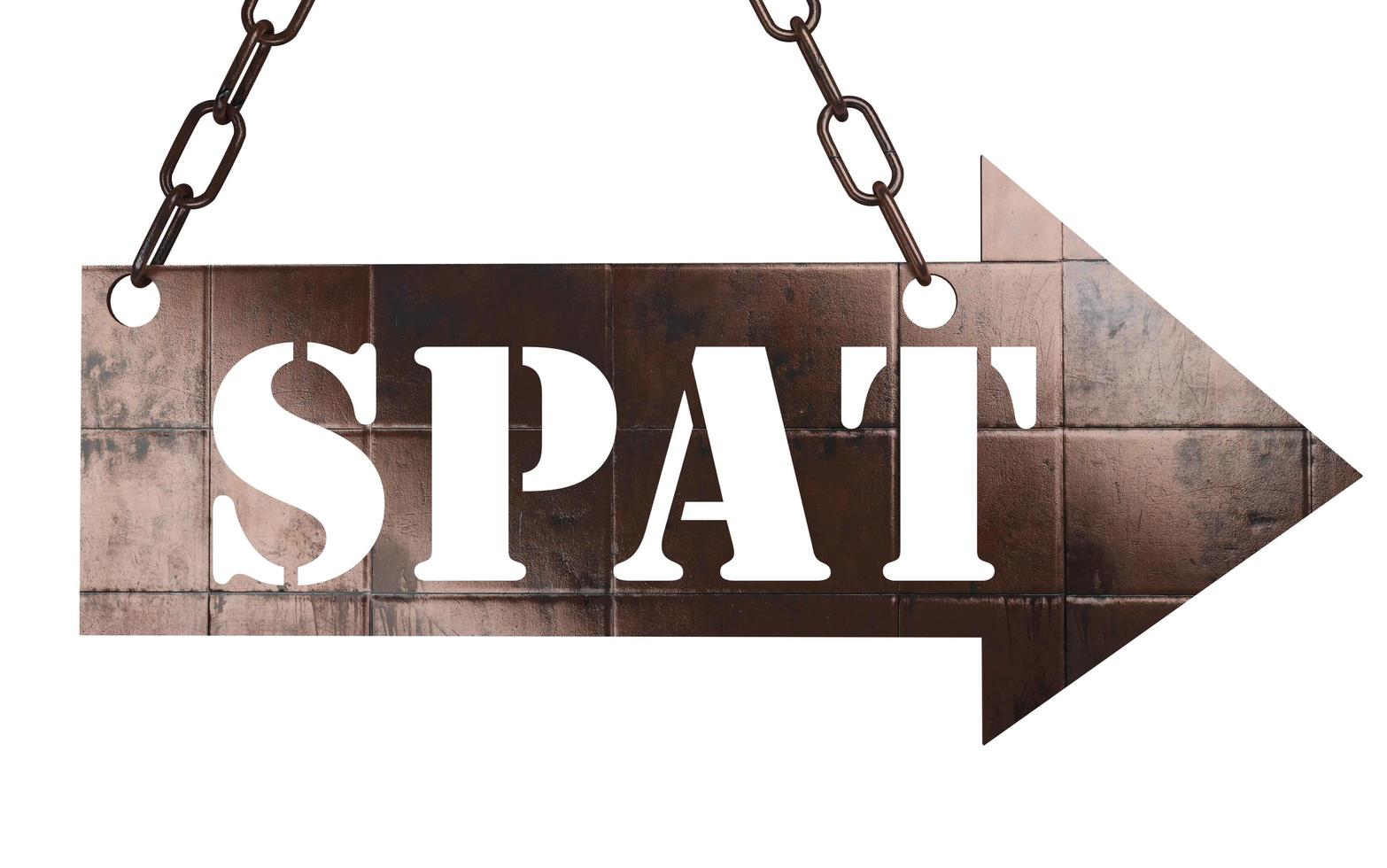 spat word on metal pointer photo