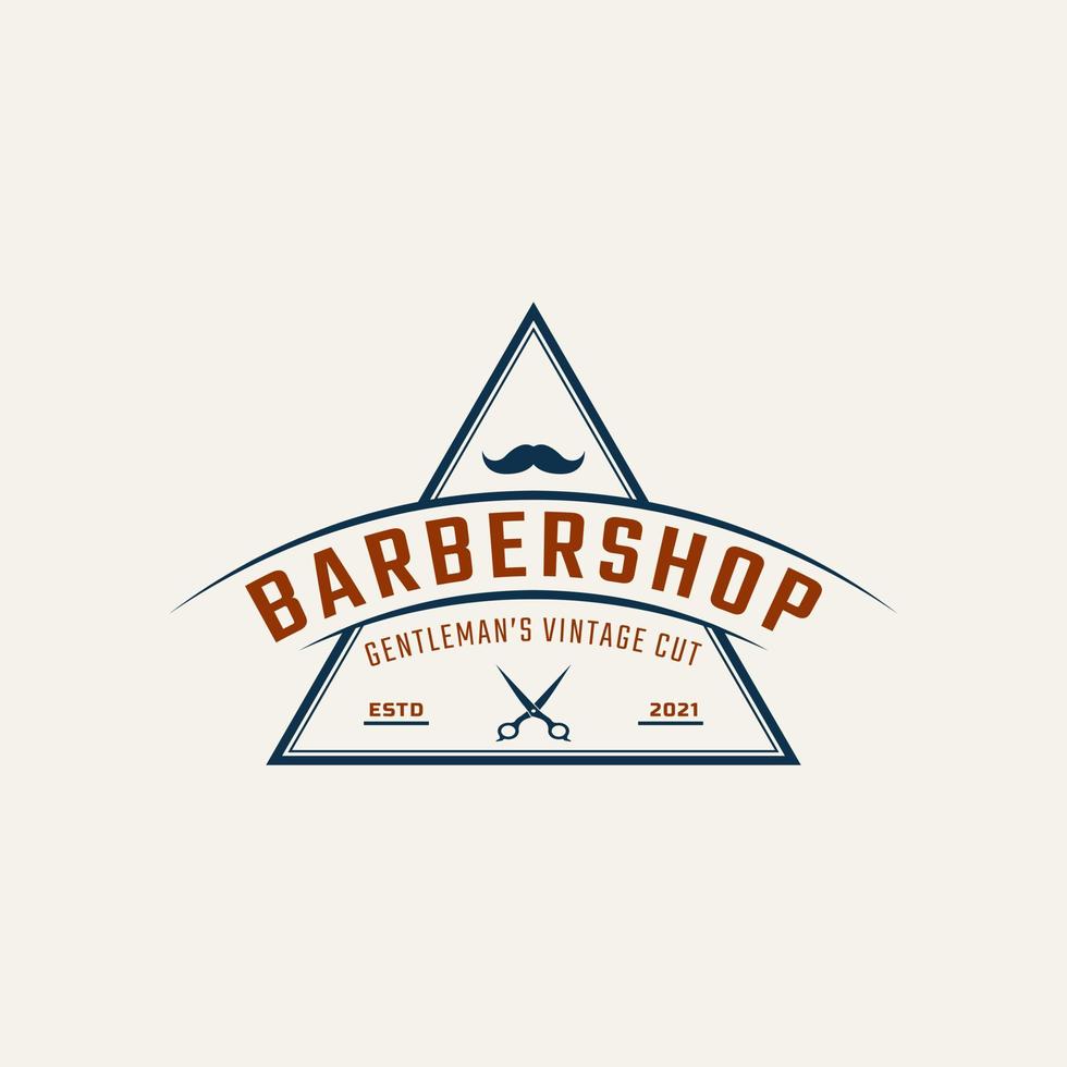 insignia de emblema vintage logotipo de barbería con símbolo de tijeras para corte de pelo de caballero en ilustración vectorial de estilo retro vector