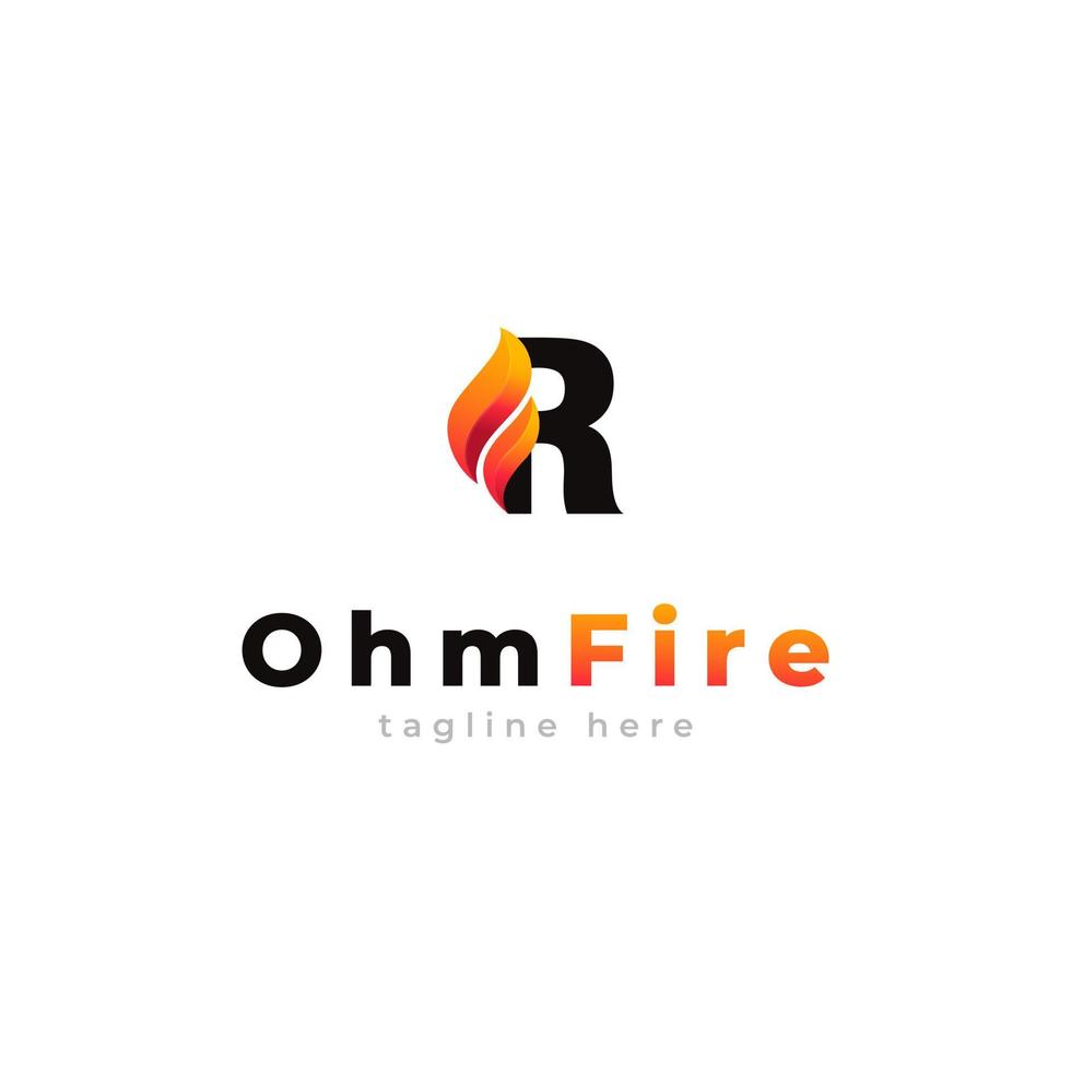 Initial Letter R with Flame Fire Logo Design Inspiration vector
