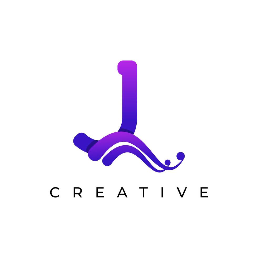 Corporation Initial J Letter Logo With Creative Swoosh Liquid Gradient Color, Vector Template Element