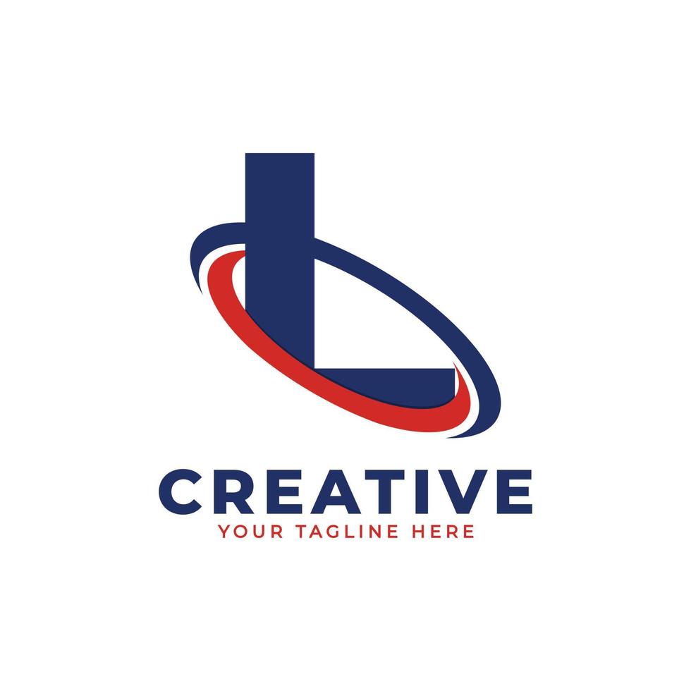 Corporation Letter L Logo With Creative Circle Swoosh Orbit Icon Vector Template Element in Blue and Red Color.