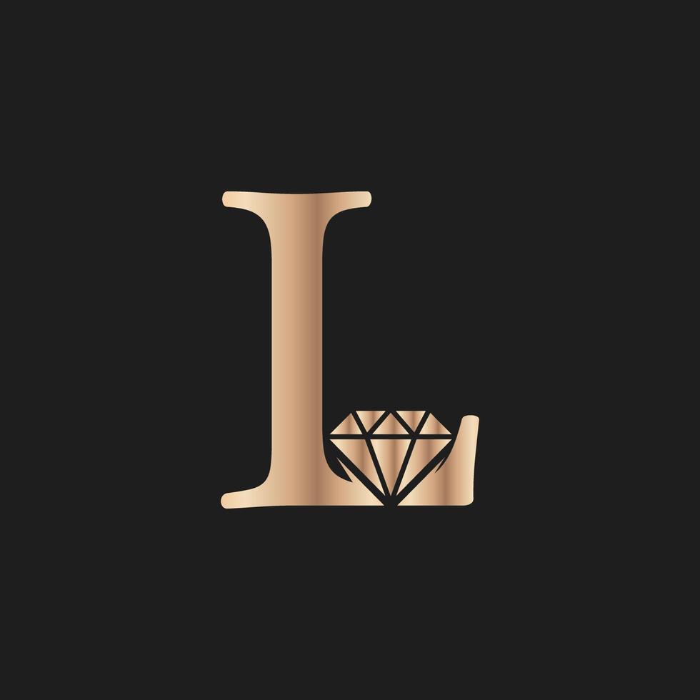 letra dorada lujo l con símbolo de diamante. inspiración de diseño de logotipo de diamante premium vector