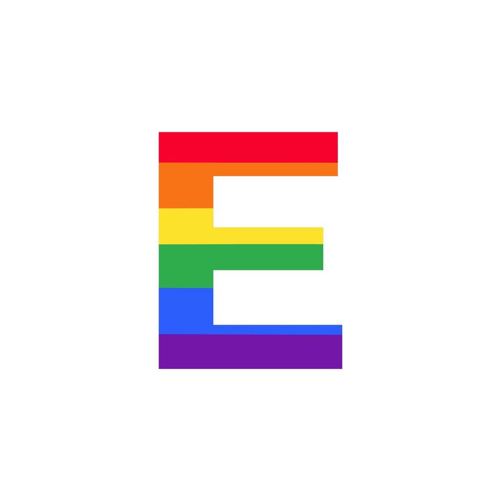 letra e coloreada en el diseño del logotipo del color del arco iris inspiración para el concepto lgbt vector