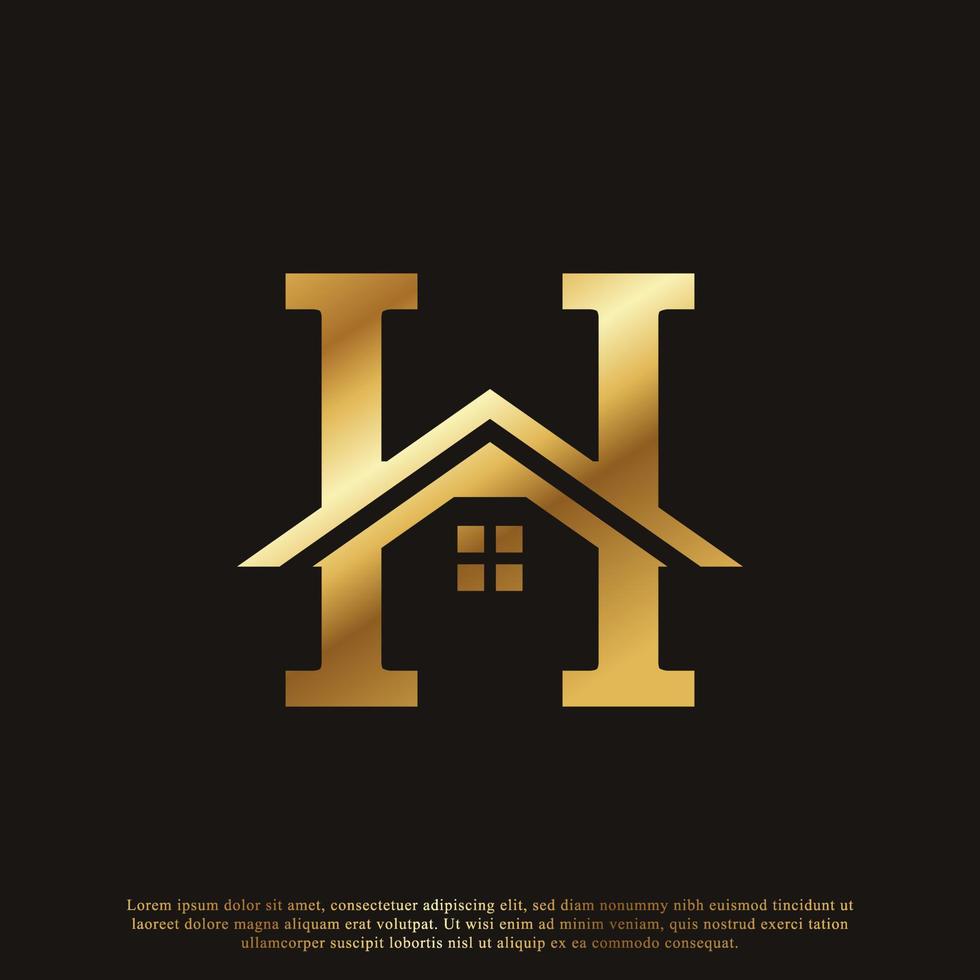 Initial Letter H Home House Golden Logo Design. Real Estate Logo Concept. Vector Illustration