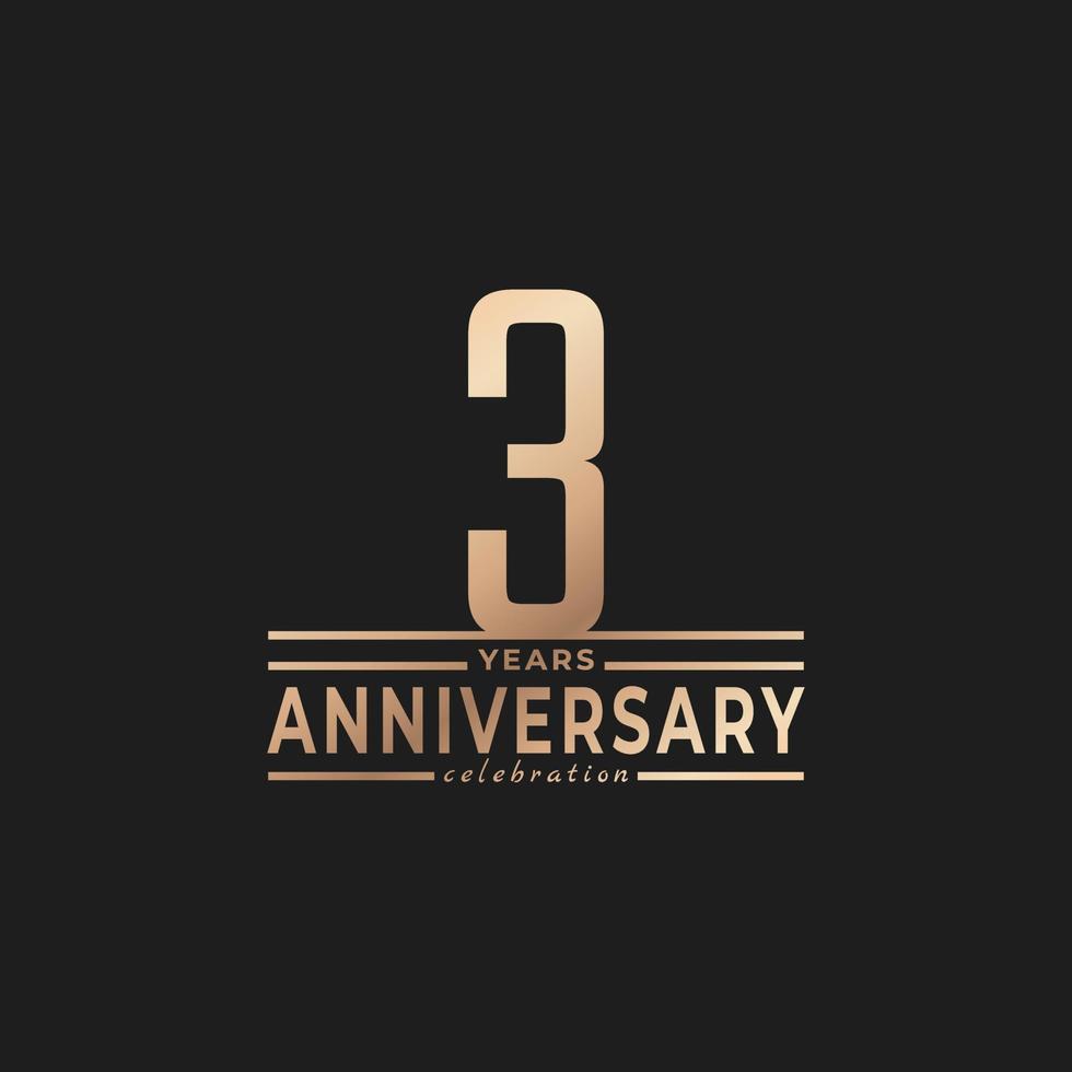 3 Year Anniversary Celebration with Thin Number Shape Golden Color for Celebration Event, Wedding, Greeting card, and Invitation Isolated on Dark Background vector